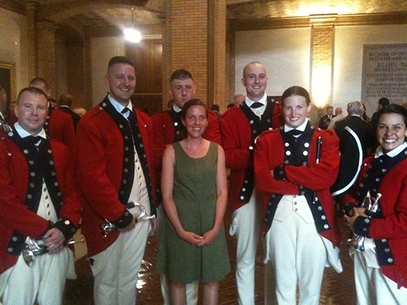 The artist with members of the Navy Academy Band, Southwest, D.C.